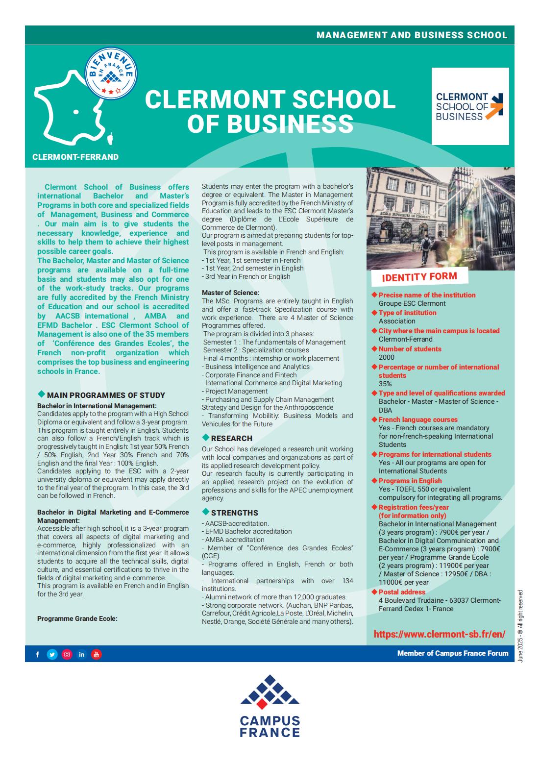 克莱蒙高等商学院在法国高等教育署认证焕新